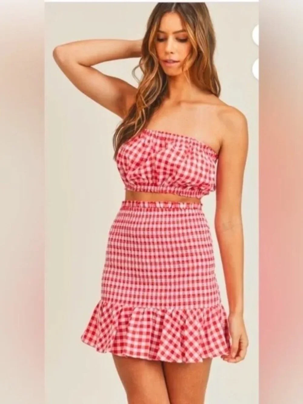 NWT ANTHROPOLOGIE MABLE GINGHAM SMOCKED SKIRT SET Medium - Picture 4 of 8